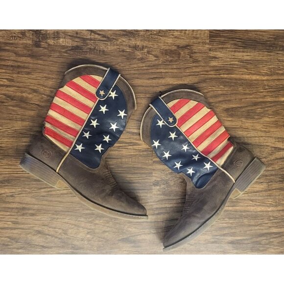Roper American Patriot Square Toe American Flag Leather Western Pull-on Boot S 8 main image 7